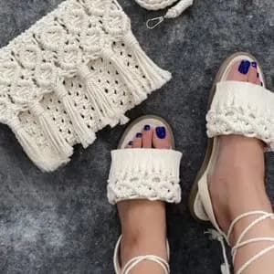 ست صندل وکیفمکرومه بافی مدل گیسو