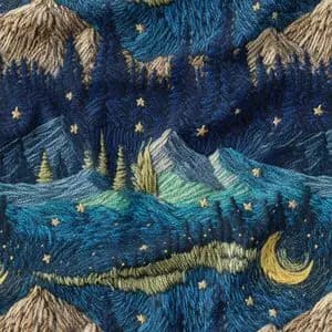 پارچه مخمل روبالشی پارچه باما طرح سه بعدی طبیعت شب کد 5013947