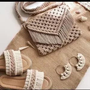 ست کیف و صندل مکرومه بافی همراه گوشواره