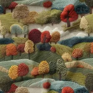 پارچه مخمل روبالشی پارچه باما طرح سه بعدی طبیعت روستایی کد 5013968