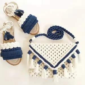 ست کیف و صندل مکرومه بافی مدل عروس