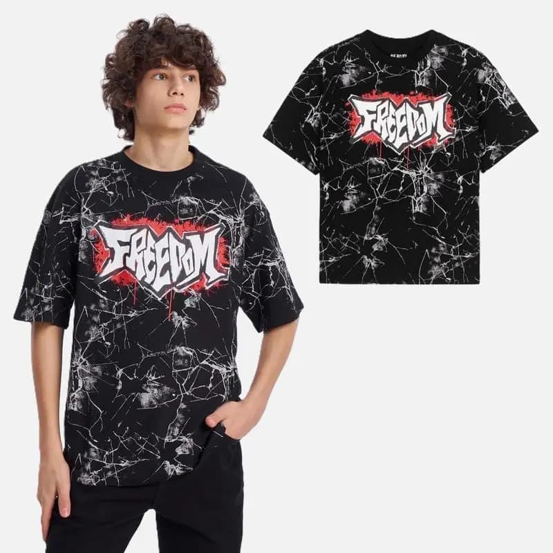 تیشرت پسرانه نوجوان مشکی طرح دار کد236