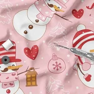 پارچه ملحفه مدل مخمل طرح آدم برفی شال و کلاه 5011522