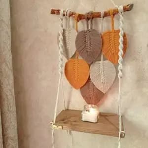 دیوارکوب شلف چوبی مکرومه مدل درسا