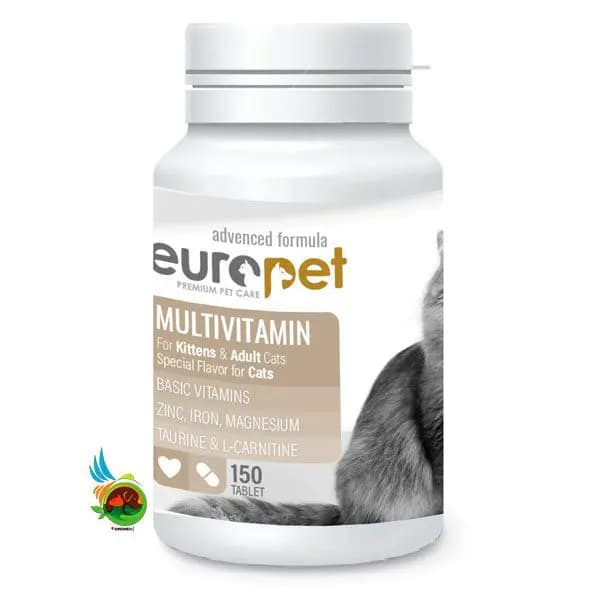 قرص مولتی ویتامین گربه یوروپت Europet cat multivitamin tablet بسته ۱۵۰ عددی