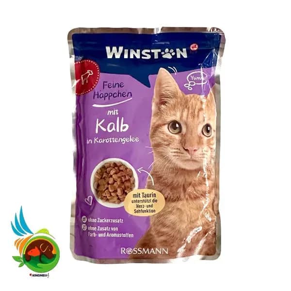 پوچ گربه وینستون WINSTON با طعم گوساله و هویج وزن ۱۰۰ گرم