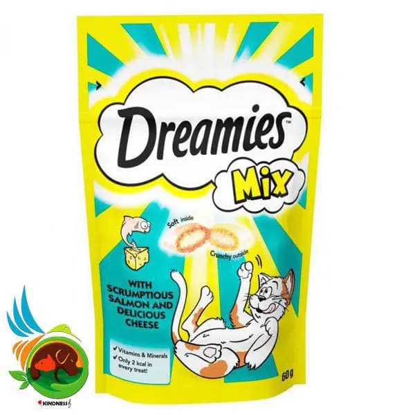 تشویقی گربه دریمیز مدل ماهی سالمون و پنیر وزن 60 گرم