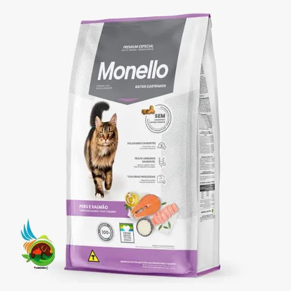 غذای خشک گربه بالغ عقیم مونلو با طعم بوقلمون و سالمون Monello sterilised adult cat with turkey & salmon وزن ۱۰ کیلوگرم