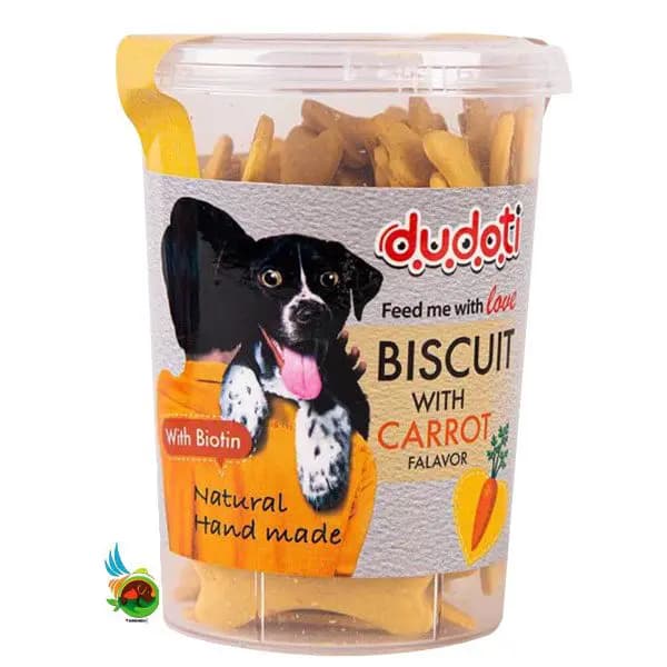 تشویقی بیسکویتی سگ دودوتی با طعم هویج Dudoti biscuit with carrot flavor وزن ۱۵۰ گرم