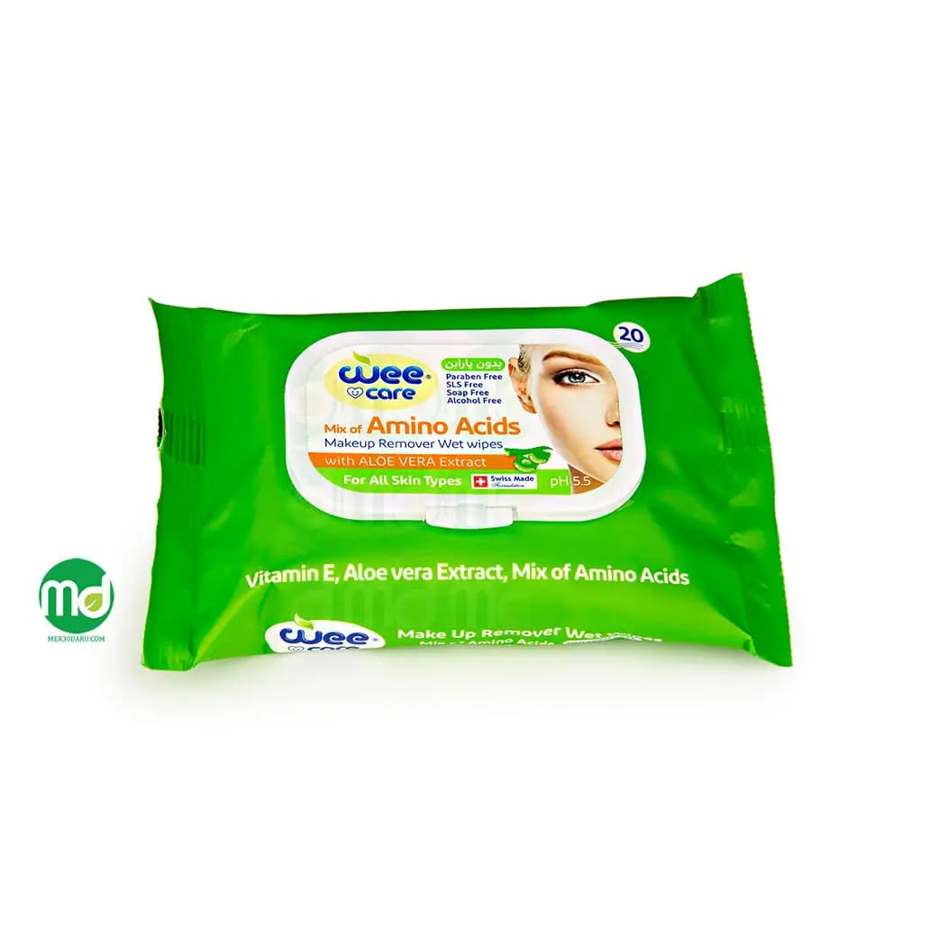 دستمال مرطوب پاک کننده آرایش وی کر حاوی آمینو اسید 20 عددی