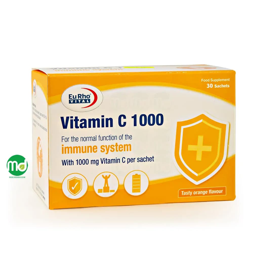 ساشه خوراکی ویتامین ث 1000 یوروویتال با طعم پرتقال 30 عدد