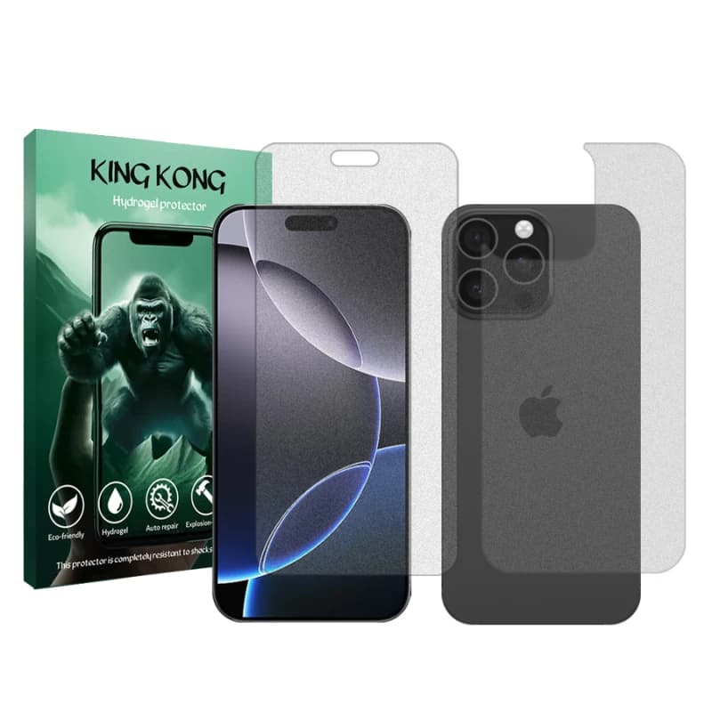 محافظ صفحه نمایش مات گوشی اپل iPhone 16 Pro Max کینگ کونگ مدل Tough به همراه محافظ پشت گوشی