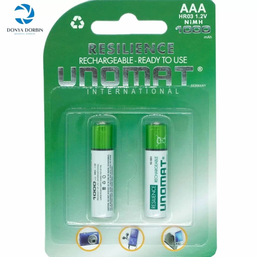 باتری نیم قلمی قابل شارژ یونومات مدل HR03 بسته 2 عددی