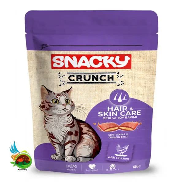 تشویقی گربه کرانچی اسنکی طعم مرغ Snacky hair & skin care with chicken وزن ۶۰ گرم