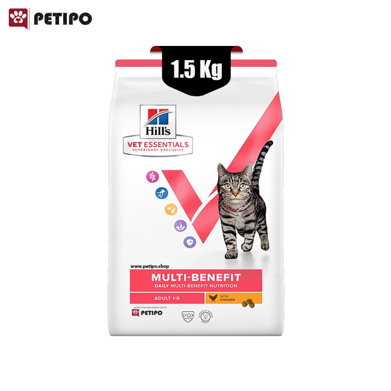 غذای خشک گربه بالغ مولتی بنفیت با طعم مرغ هیلز (Hill’s Science Plan Adult Cat Multi-Benefit Chicken) وزن 1.5 کیلوگرم