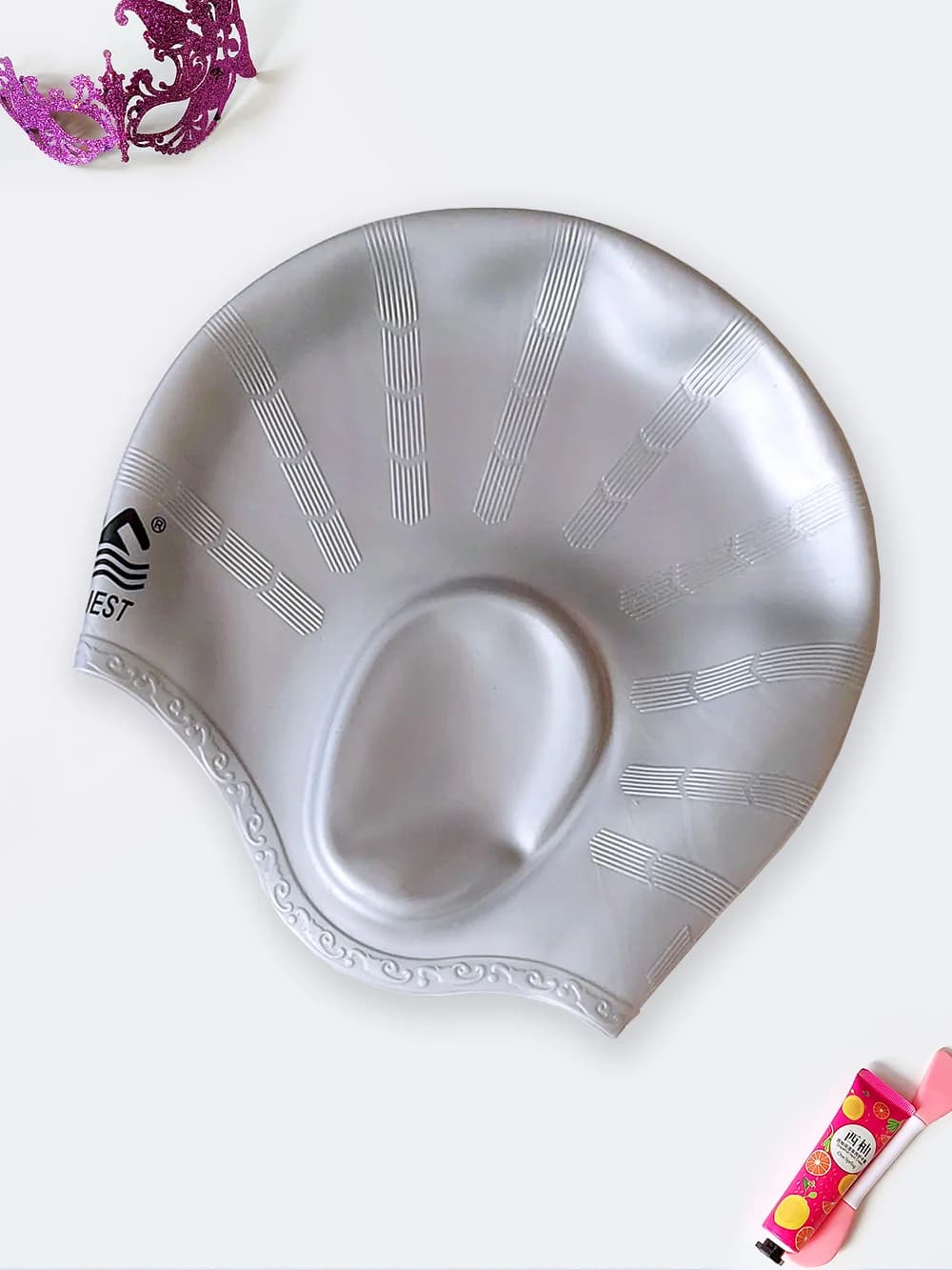 کلاه استخر گوش دار و مناسب برای مو های بلند بانوانمارک کانکوئست ( Conquest ) طوسی رنگ