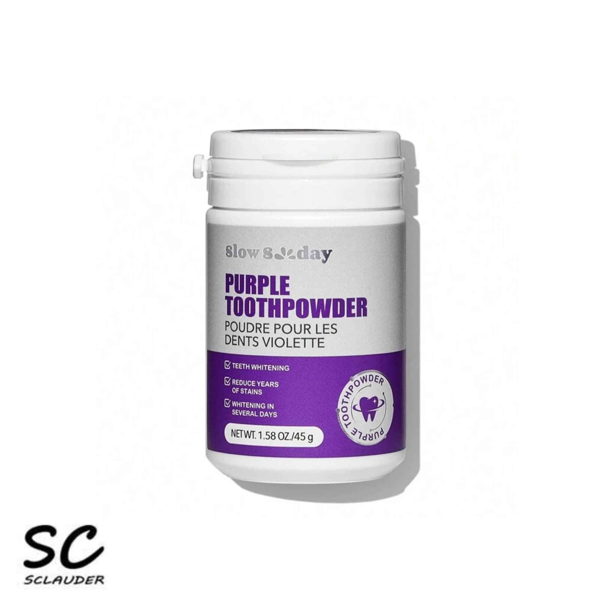 پودر سفید کننده دندان بنفش SLOW S DAY حجم ۴۵ گرم