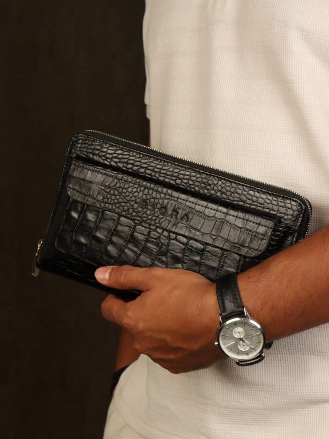 کیف دوکاره مردانه چرم طبیعی کروکودیلی بیورا سایز بزرگ مدل za21