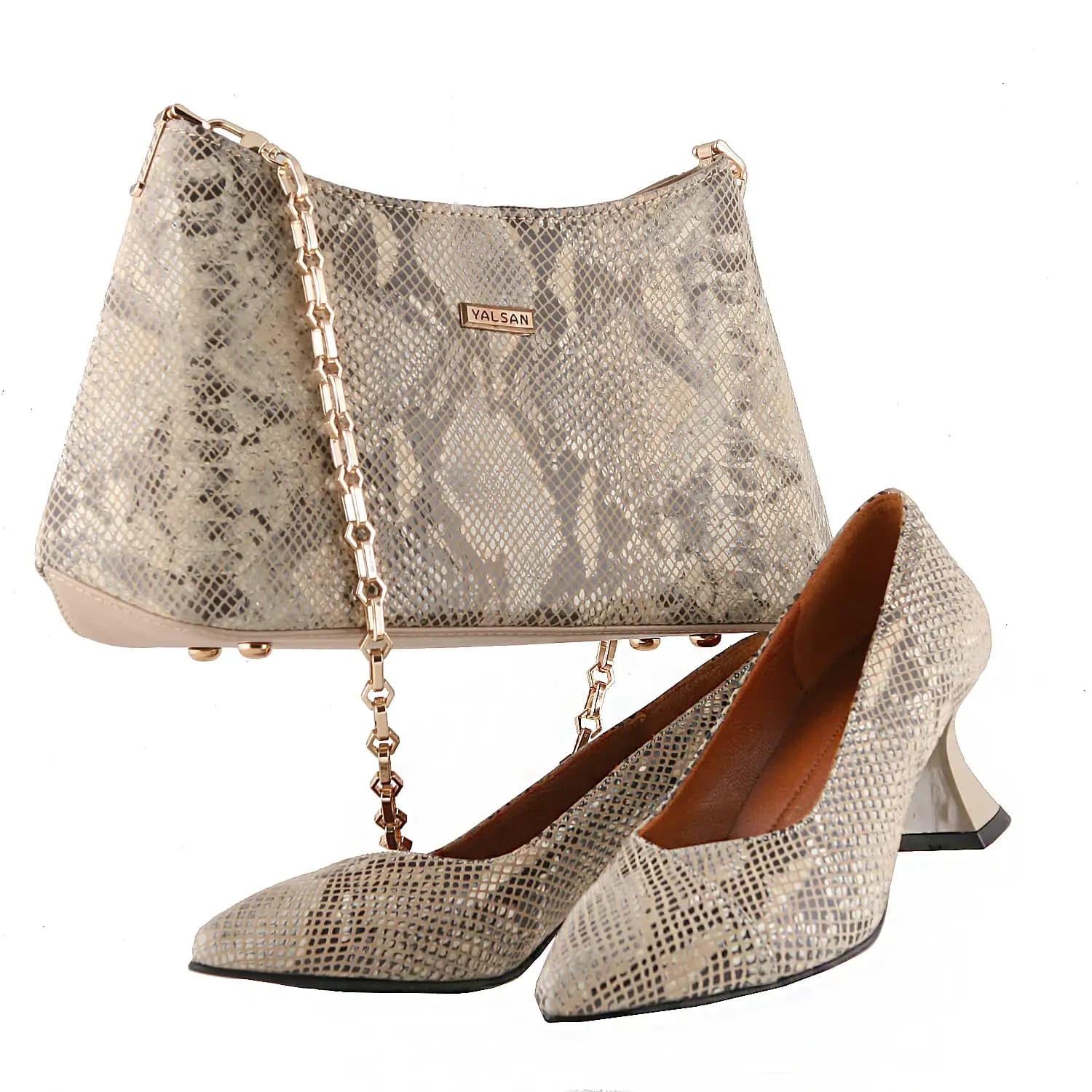 ست کيف و کفش زنانه چرم یلسان مدل آنديا کد 900-ROZHIN-RTL