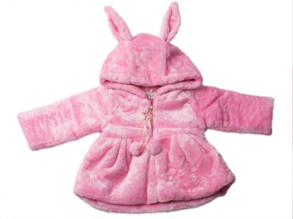 پالتو پولیشی کلاه دار نوزادی دخترانه صورتی رنگ مدل خرگوشی