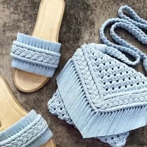 ست کیف و صندل مکرومه بافی مدل دریا 2