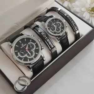 مجموعه خاص و شیک رومانسون بند چرمی + دستبند + حلقه