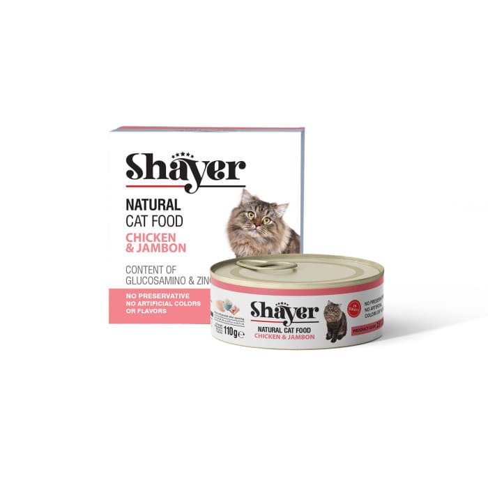 کنسرو نچرال گربه شایر با طعم مرغ و ژامبون Shayer natural cat food chicken & jambon وزن ۱۱۰ گرم