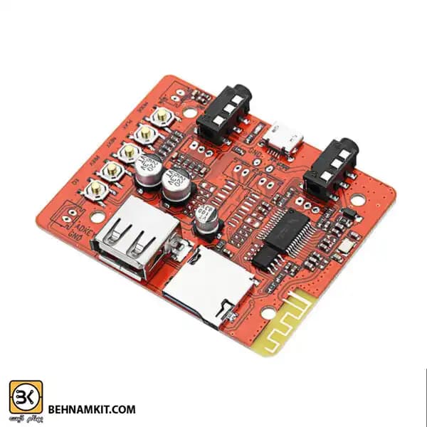 ماژول برد قرمز mp3 پلیر با بلوتوث و AUX مخصوص خودرو 5 ولت DC