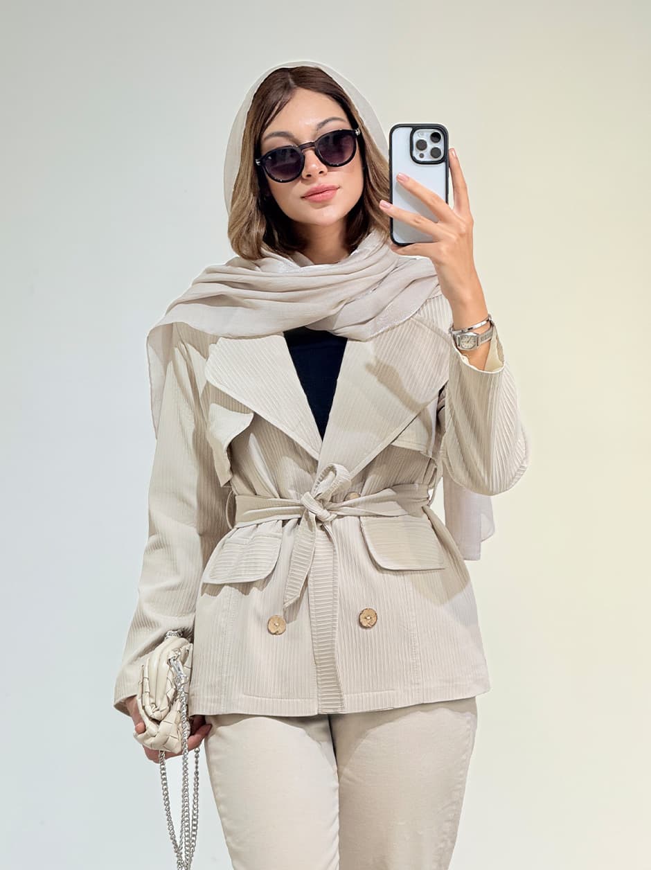 بارانی کمردار کوتاه کد 19551