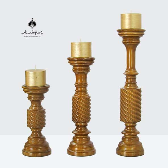 ست جاشمعی چوبی اسپیرال دارکار با شمع