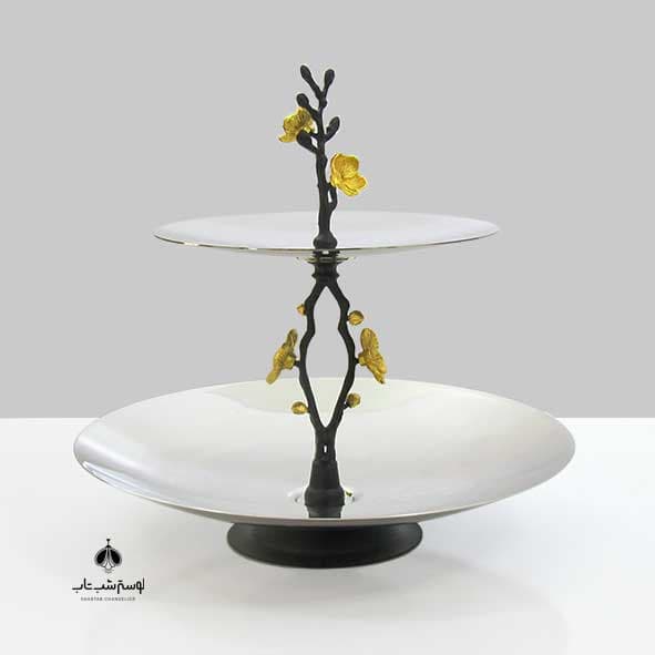 شیرینی خوری دو طبقه پایه نیلوفر نقره ای نورسازان