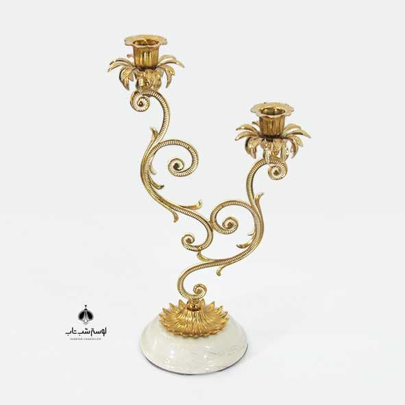 شمعدان 3040 نورسازان مدل آرمان سنگی 2 شعله کرم طلایی