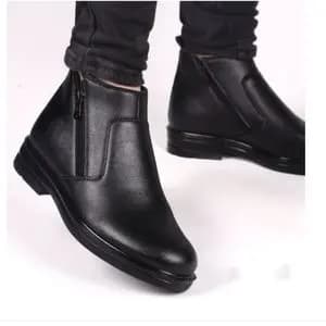 کفش نیم بوت چرم مردانه دو زیپ رنگ مشکی هم