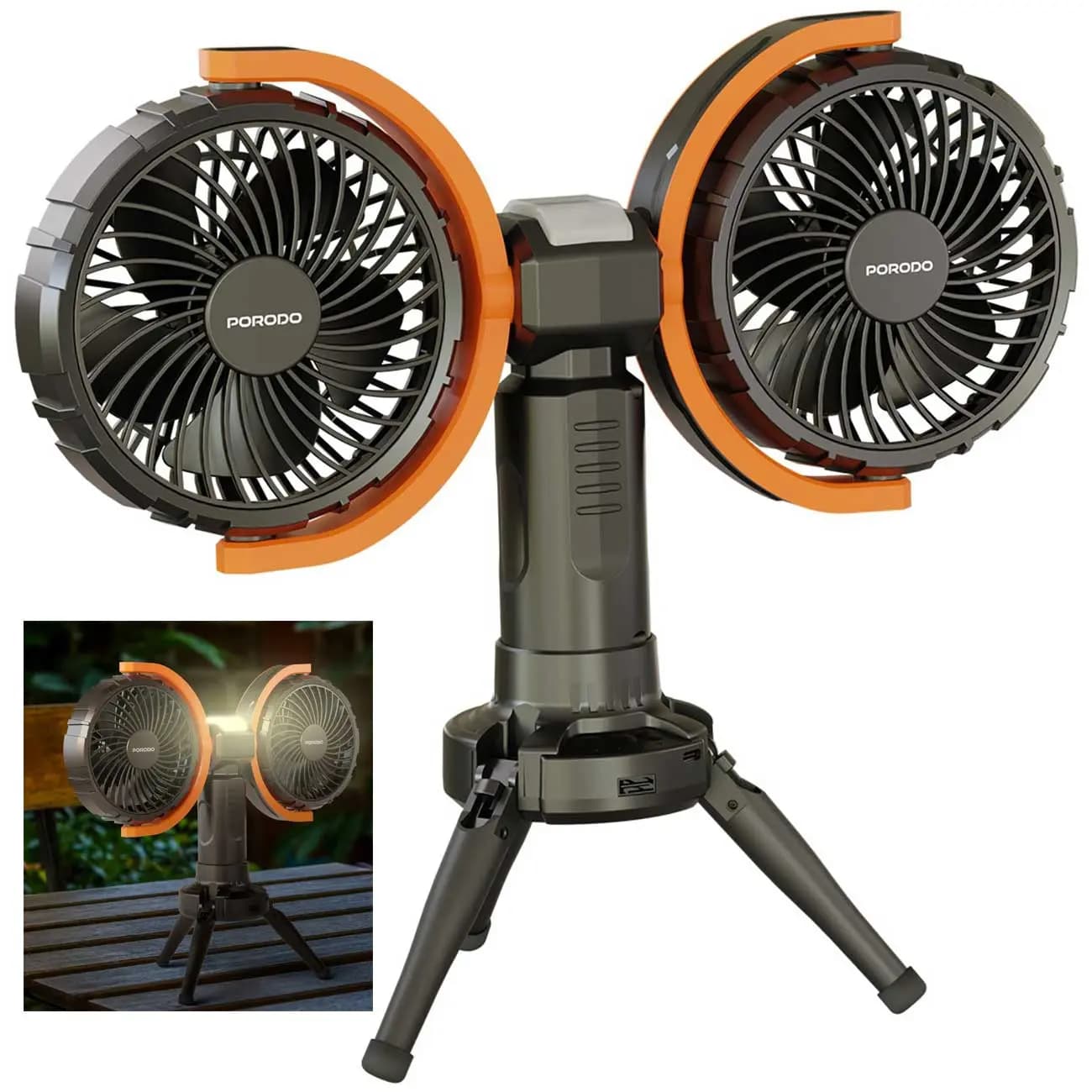 پنکه شارژی، چراغ کمپینگ و پاور بانک پورودو Porodo PD-LFST150-BK رومیزی و قابل آویز