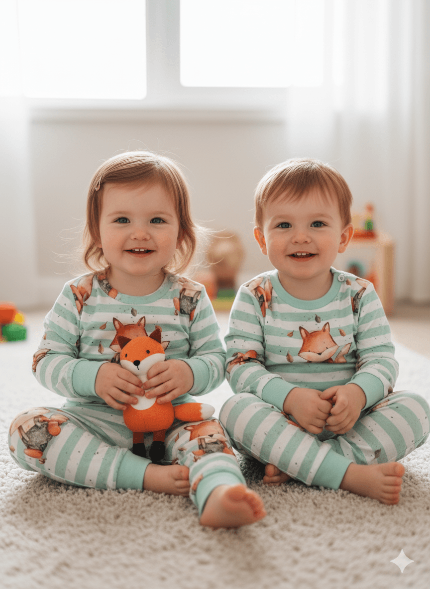 ست آستین بلند راحتی بچگانه چاپ راه راهی روباه