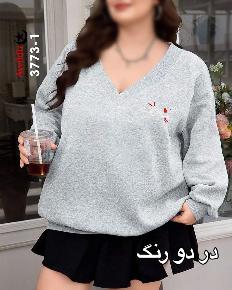 بلوز زنانه لانگ یقه هفت پاییزه سایز بزرگ مدل ٣٧٧٣
