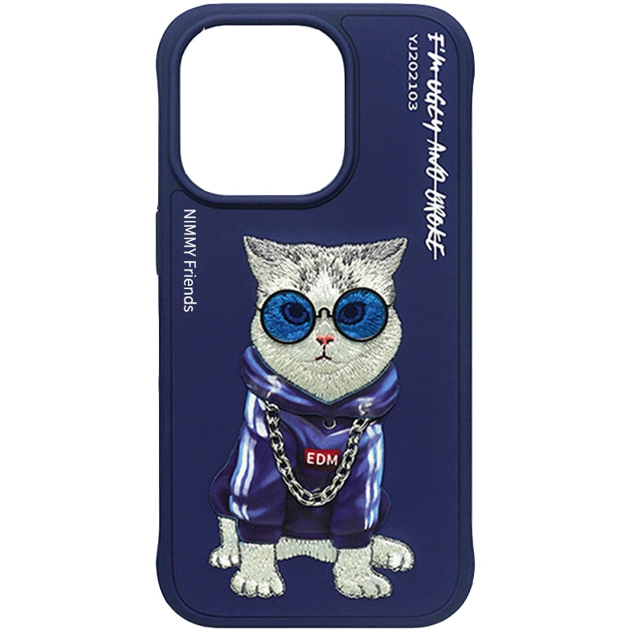 قاب محافظ گوشی آیفون 15 طرح گربه با زنجیر و عینک واقعی نیمی YJ202103