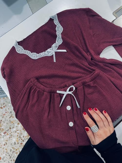 بلوز شلوار کبریتی زرشکی ( کد ۷۹۶۵ )