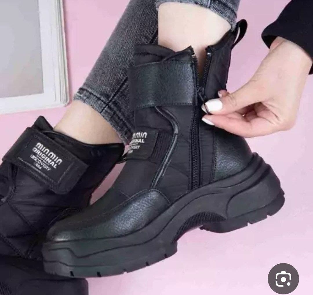 نیم بوت چرم کاپشنی دخترانه چسبی فوق لاکچری کیفیت اصلی