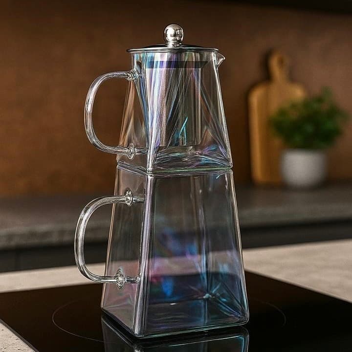 کتری و قوری پیرکس کف مربع هولوگرامی شعله مستقیم