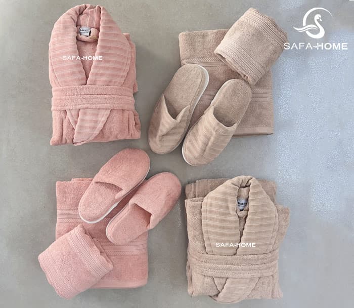 سرویس حوله عروس و داماد مدل دالورا صورتی نسکافهای