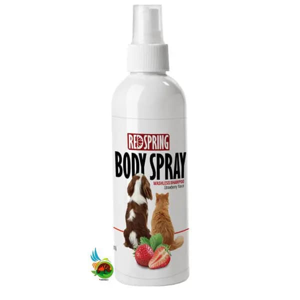 اسپری ( شامپو ) ضد عفونی کننده بدن با رایحه توت فرنگی مخصوص حیوانات خانگی رد اسپرینگ Redspring body spray with strawberry حجم ۱۵۰ میلی لیتر