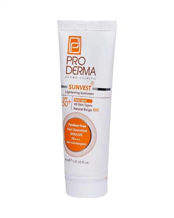 کرم ضد آفتاب رنگی SPF50 روشن کننده لک های پوست پرودرما Proderma بژ طبیعی حجم 40ml