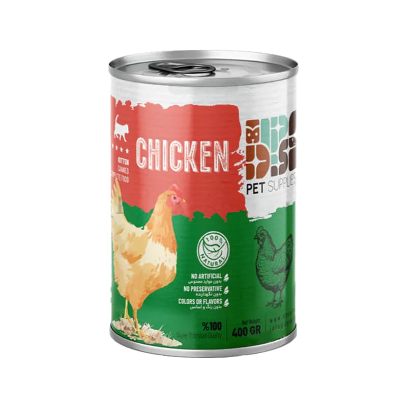 کنسرو غذای بچه گربه دی پی اس مدل نچرال با طعم گوشت مرغ خالص وزن 400 گرم