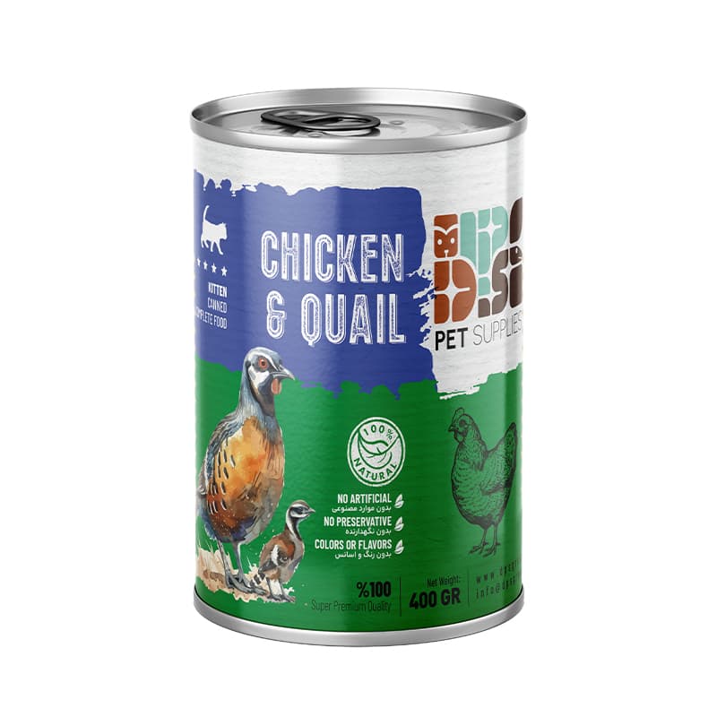 کنسرو غذای بچه گربه دی پی اس مدل نچرال با طعم گوشت مرغ و بلدرچین وزن 400 گرم