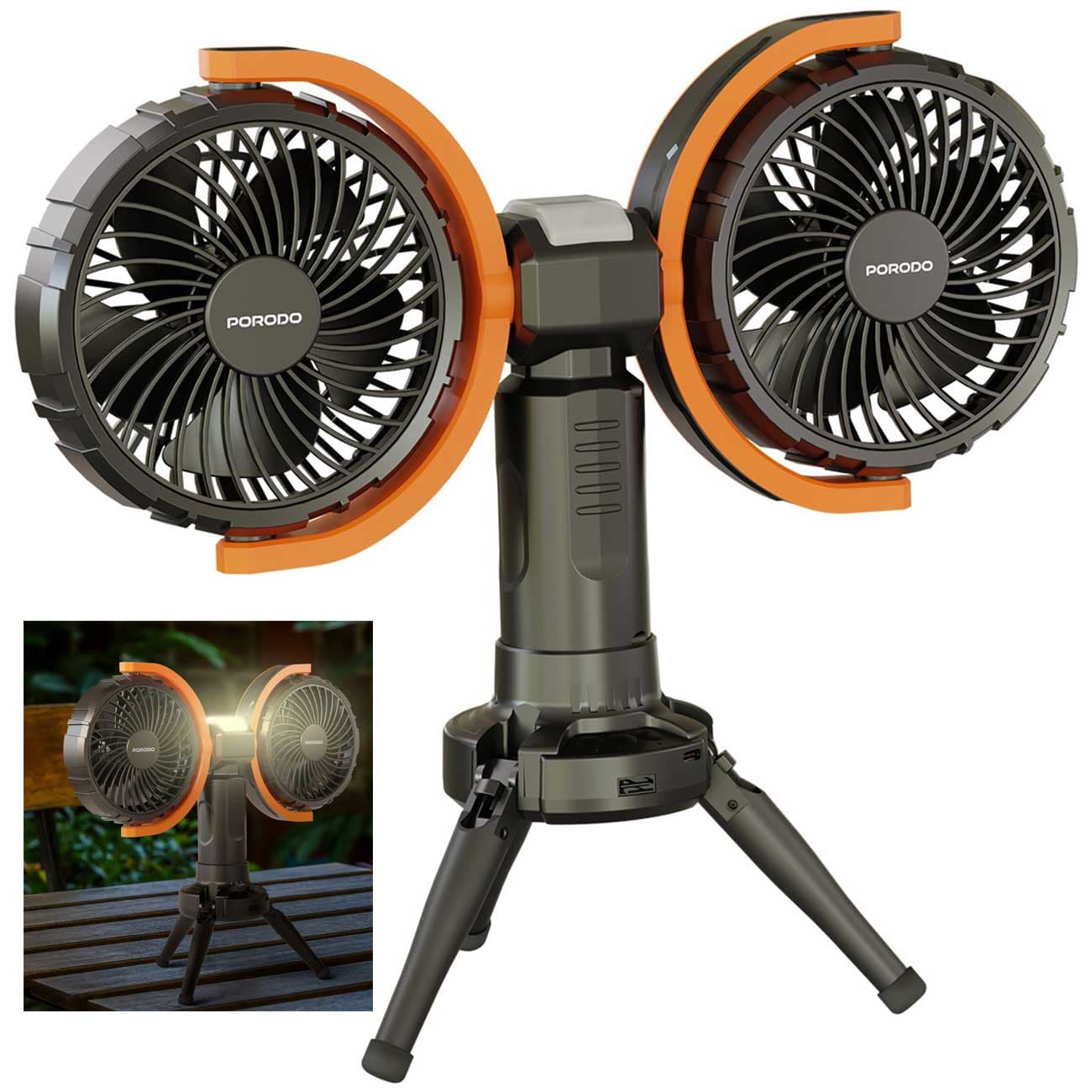 پنکه شارژی، چراغ کمپینگ و پاور بانک پورودو Porodo PD-LFST150-BK رومیزی و قابل آویز