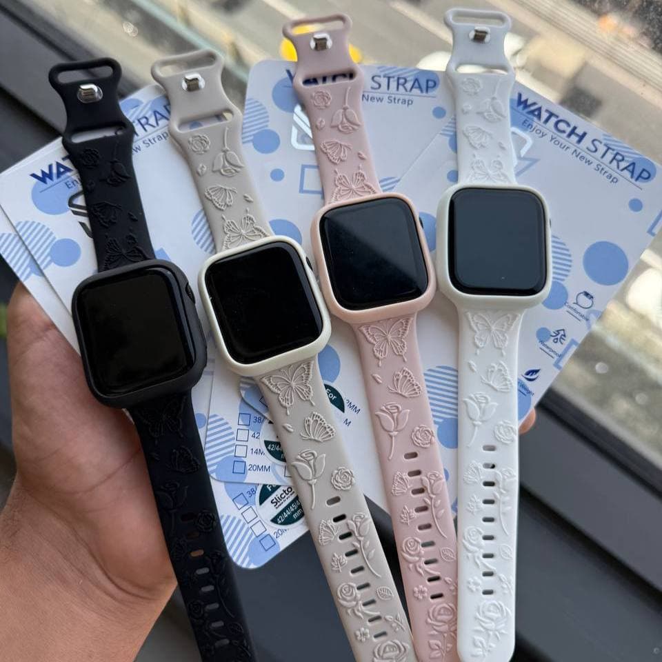 بند اپل واچ سیلیکونی گل و پروانه برجسته