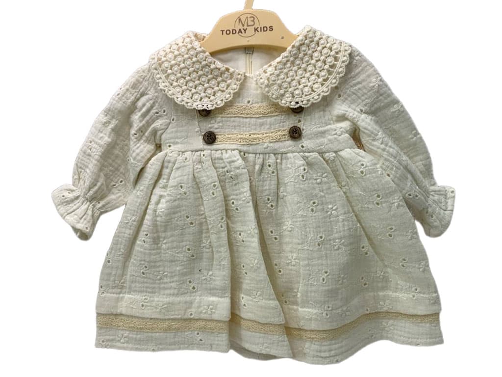 پیراهن خامه دوزی شده نوزادی رنگ شیری