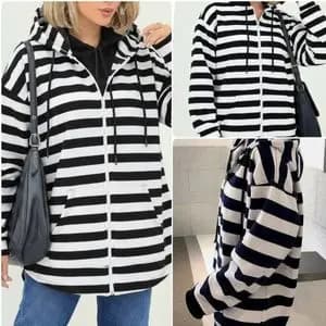 سویشرت زنانه و دخترانه طرح جلو زیپ راه راه