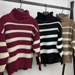 بافت زنانه طرح یقه شل راه راه